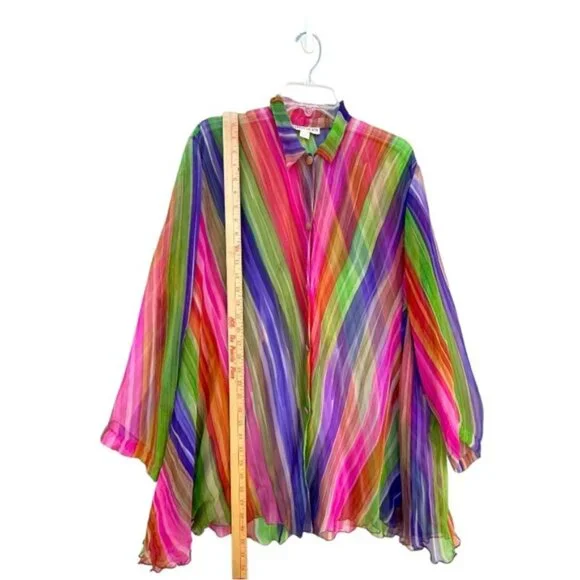 Harriet Selwyn 100% Silk Abstract Rainbow Button Down Long Sleeve Blouse Sz 6 - Picture 7 of 10